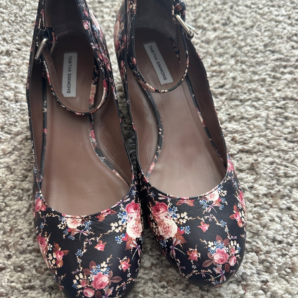 Tabitha Simmons Black and Pink Floral Flats